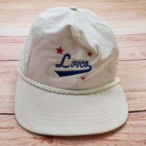 Vintage Lovco Hat Cap Strap Back One Size White Embroidered Rope Braid Mens 80s
